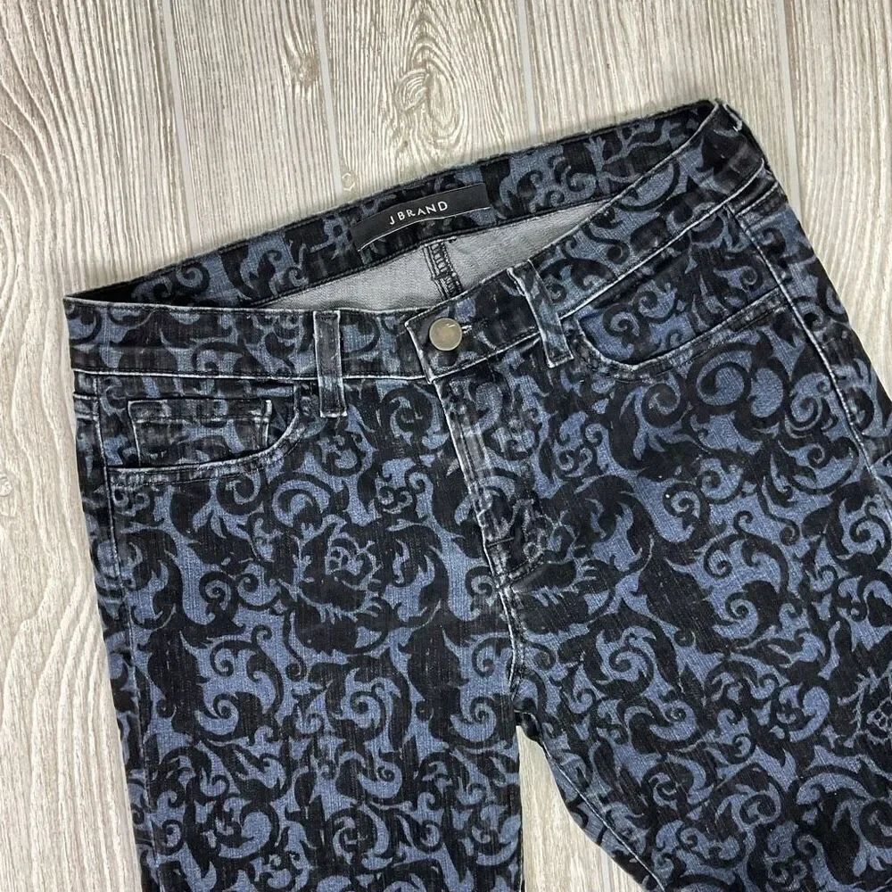 J Brand Jeans Skinny Made in the US Flocked Fleur De Lis Velvet 3D Brocade Size